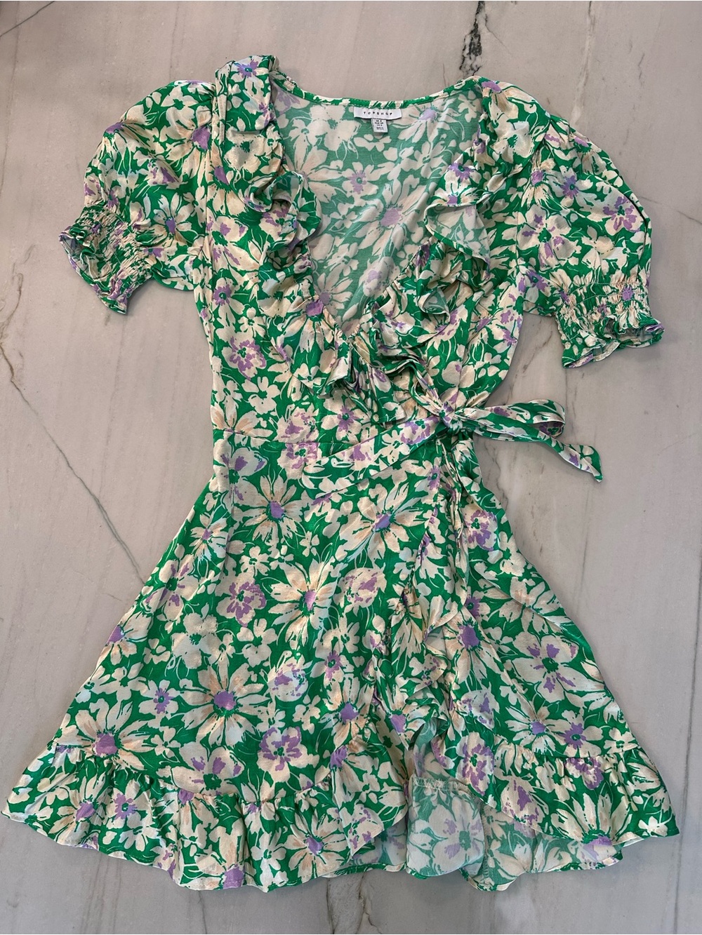 Topshop Green and Cream Floral Dress
